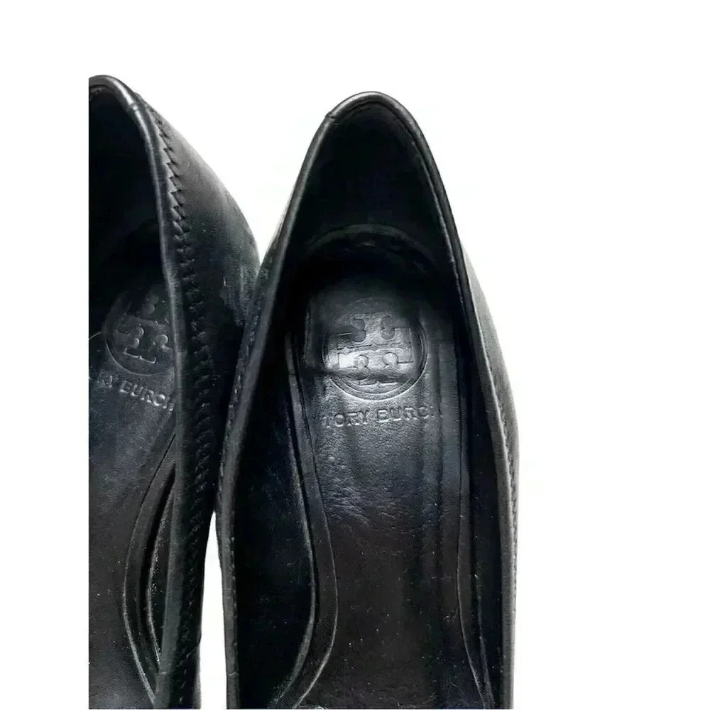 Tory Burch Women’s Black Ballet Flats Gold Logo – Classic Casual Slip On - Picture 2 of 9